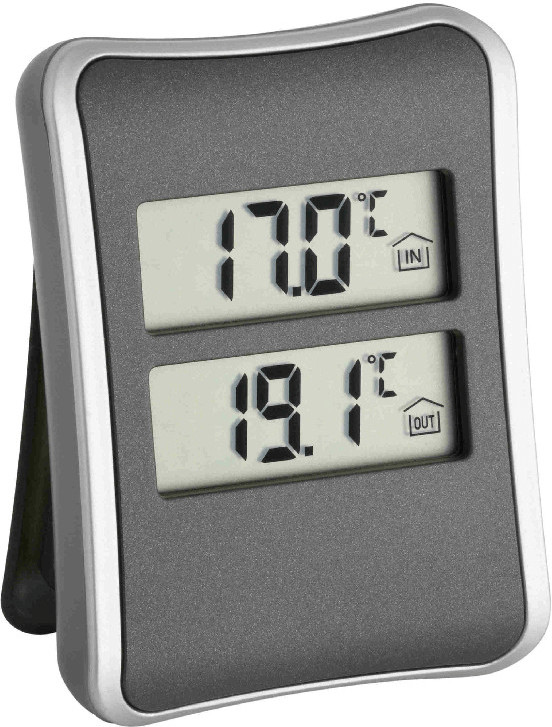 TFA Dostmann Digitales Innen-Außen-Thermometer, 30.1066.01, inkl  wasserdichter Temperaturfühler, Höchst- und Tiefstwerte, mit  Magnet/Ständer, schwarz : : Garten