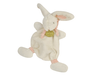 Doudou et Compagnie - DC2122 - White Soft & Flat Plush Bunny with Pink  Accents