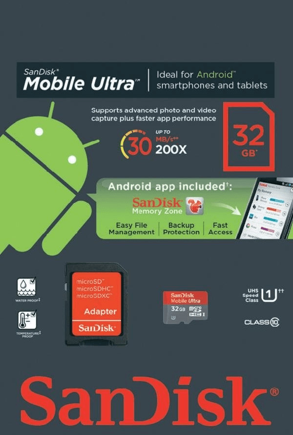 SanDisk Mobile Ultra Android microSDHC 32 Go Classe 10 UHS-I (SDSDQUA-032G)