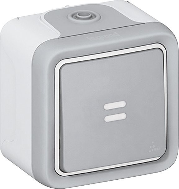 Legrand Poussoir NO lumineux Prog Plexo complet saillie gris (69722)