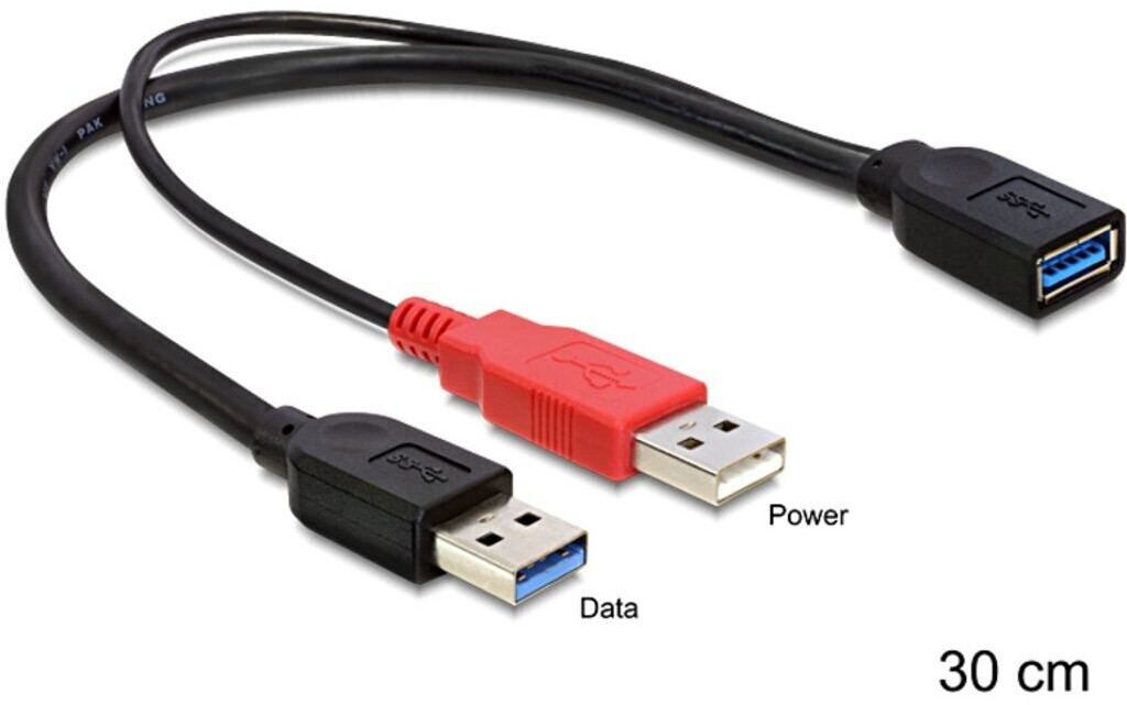 Delock Y-Kabel USB 2.0 A Auf 2x USB 2.0 A, 0,3m – Für Zusätzliche Stromversorgung Von Festplatten & Co.