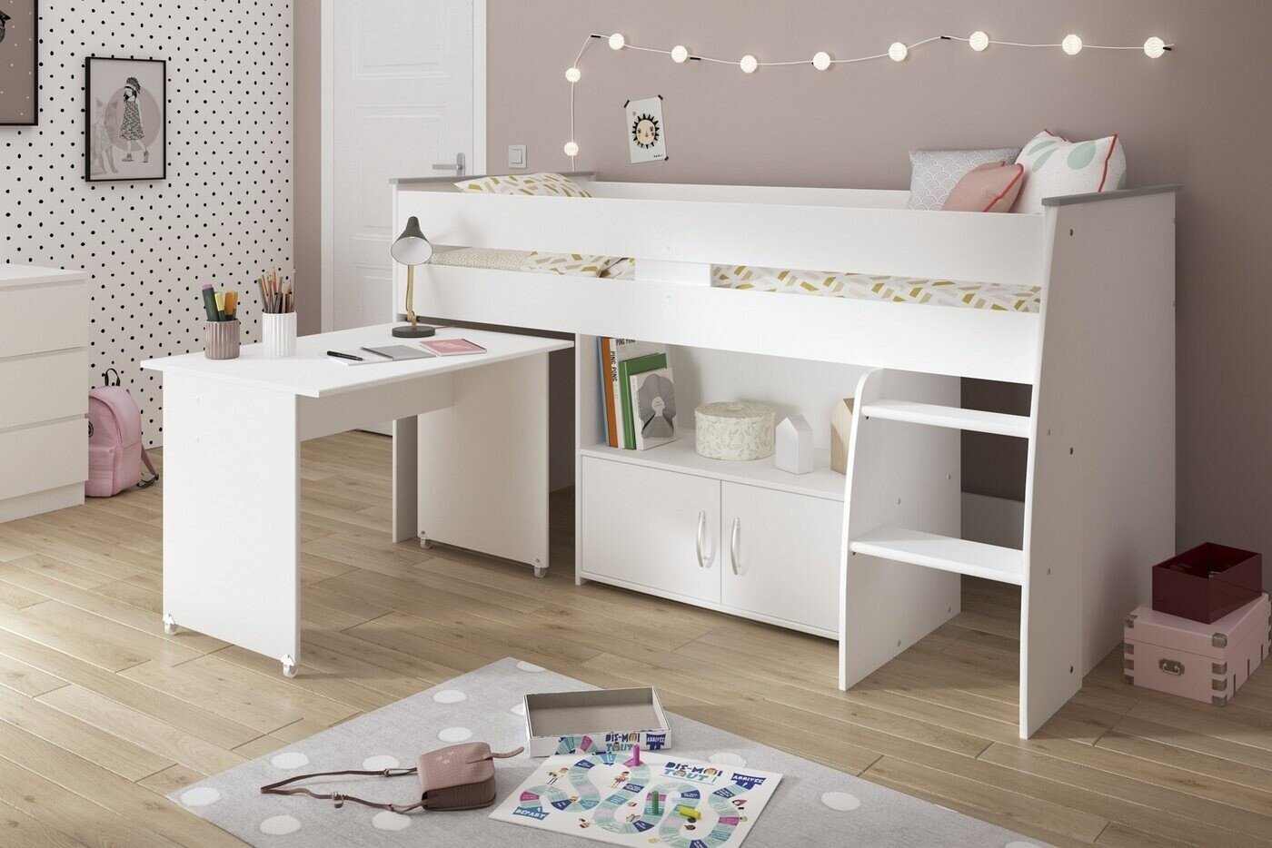 Parisot Lit mezzanine Reverse avec bureau blanc