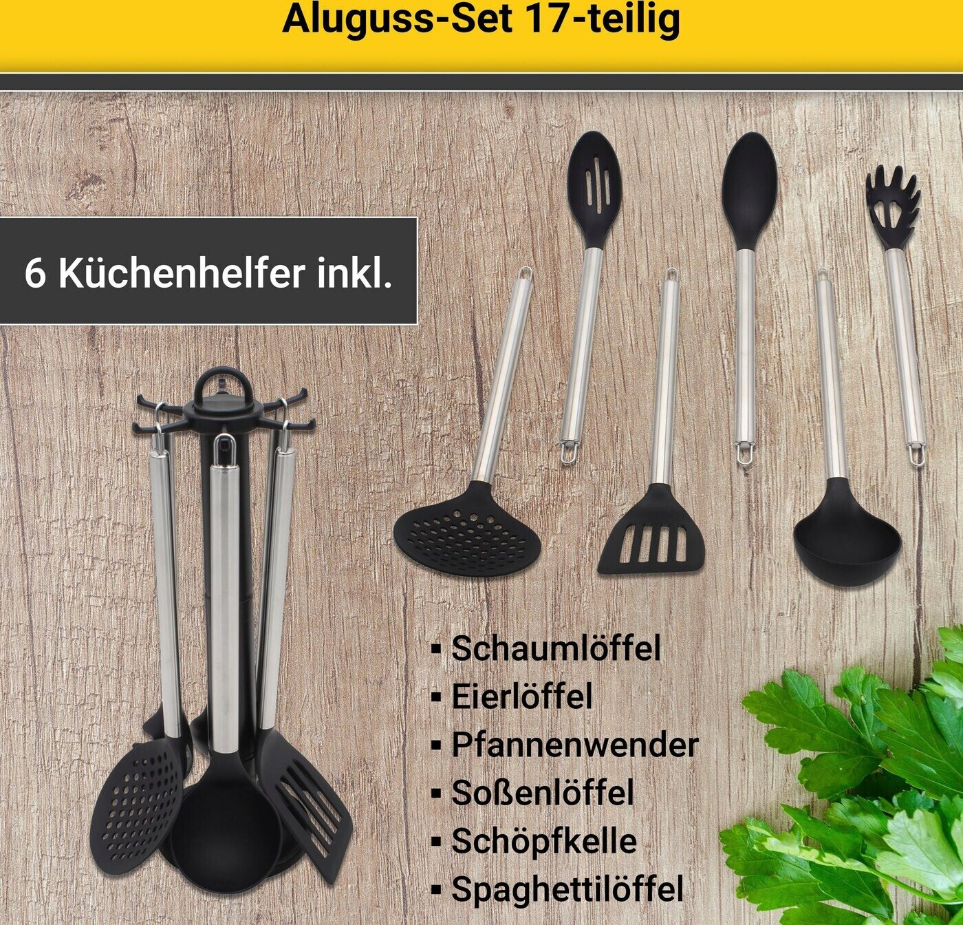 [Verkauf zum begrenzten Preis] Krüger Topfset 17tlg. 90,99 Preisvergleich schwarz | mit Küchenhelfern bei ab €