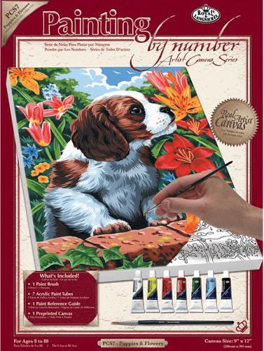 Royal & Langnickel Painting by Numbers Artist Canvas Puppy & Flowers