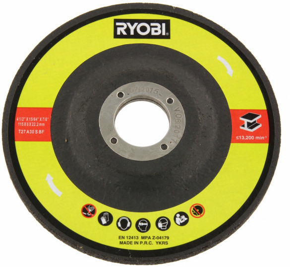 RYOBI - Meuleuse d'Angle 18V ONE+ Ø 115 mm, 7500 tr/min - Poignée  Auxiliaire - Livrée avec