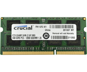 En general simbólico Abrumador Crucial 4GB SO-DIMM DDR3 PC3-12800 CL11 (CT51264BF160B) desde 16,77 € |  Compara precios en idealo