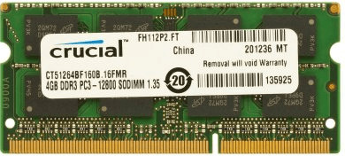 Crucial 4GB Single DDR3-1600 (PC3-12800) SODIMM 204-Pin High Density Memory  CT51264BF160BJ at