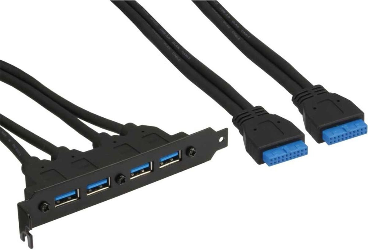InLine Slot bracket, 4x USB 3.0 A female to internal mainboard plug, 0.5m (33390D)