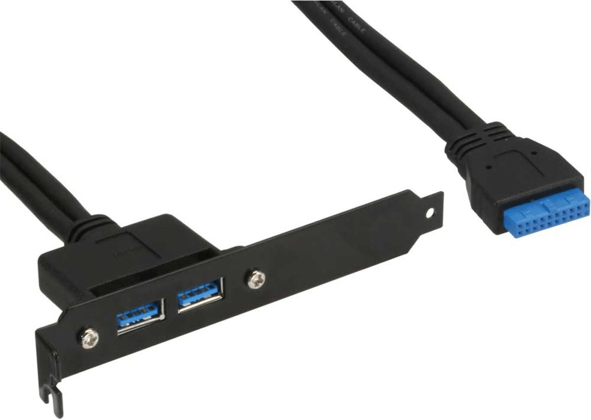 InLine Slot bracket, 2x USB 3.0 A female to internal mainboard plug, 0.5m