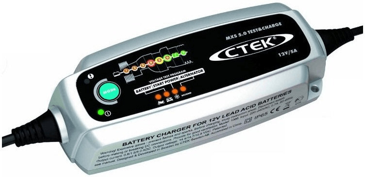 CTEK MXS 5 Plus Ladezustandsanzeige mit Batterie-Klemmen 