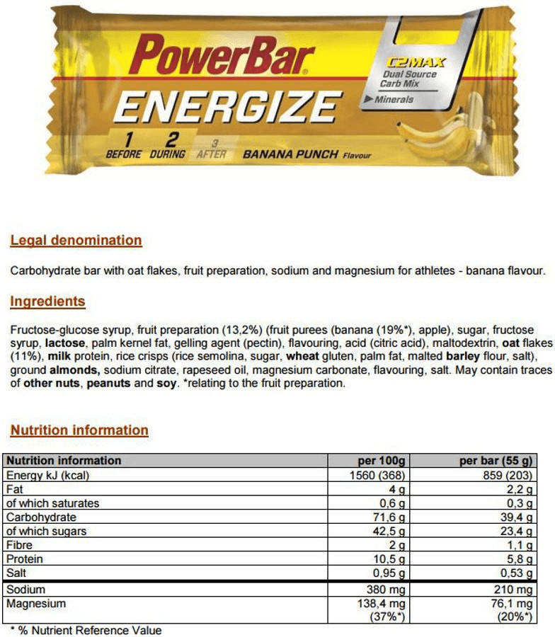 PowerBar Energize Bar Banane (Boîte de 25 barres)