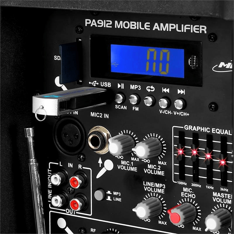 VONYX SPJ-PA915 Mobile Akku PA Anlage Bluetooth USB SD MP3 2x UHF  Funkmikrofon