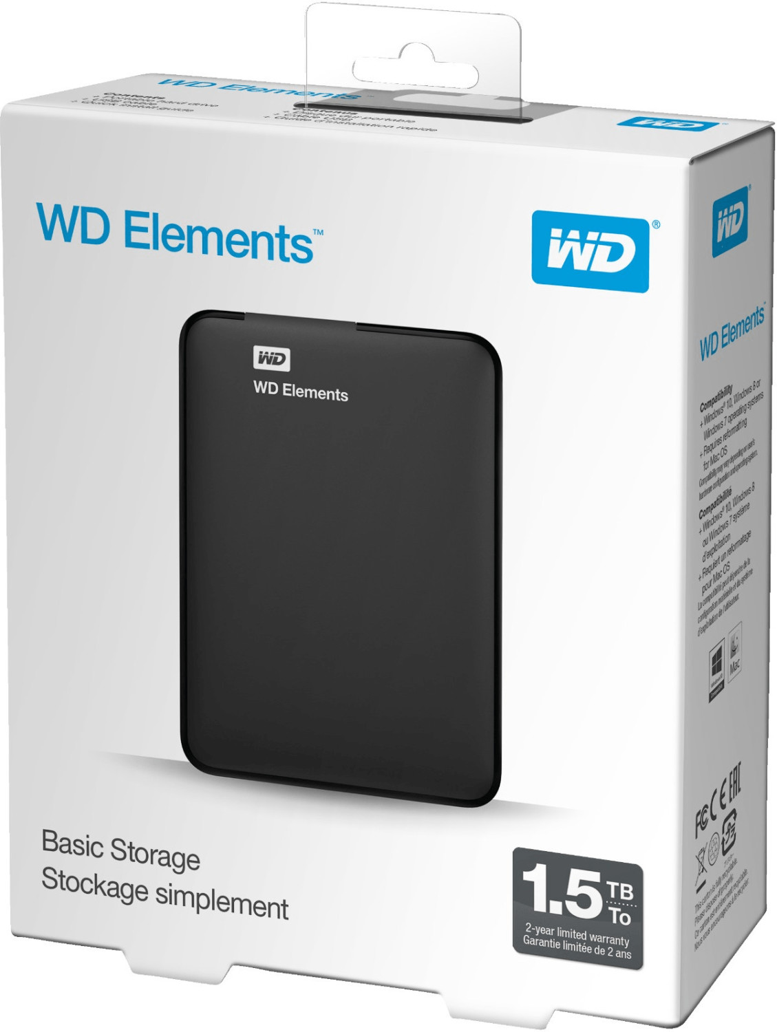 WD Elements Disque Dur Portable Externe - USB 3.0 1.5TB Noir