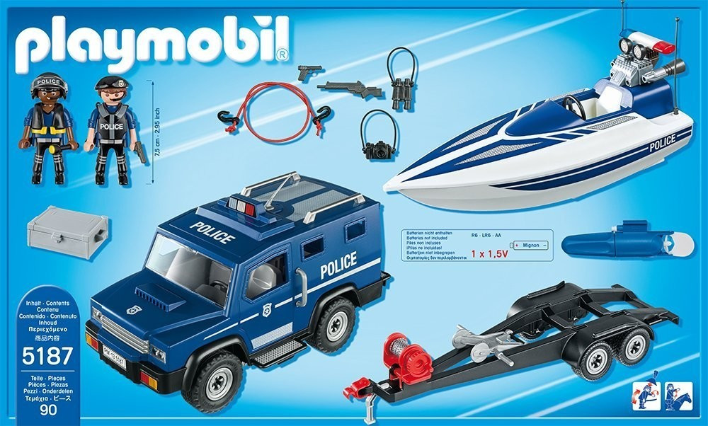 ② PLAYMOBIL Police (commissariat, moto, fourgon avec bateau, c — Jouets