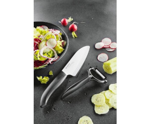 Couteau Céramique Kyocera Santoku FK-140-WH-BK - Lame 14 Cm, Manche Noir, Neuf