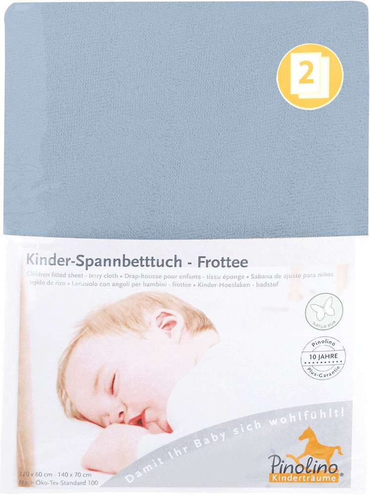 Pinolino Drap housse tissu éponge bleu clair pour lit enfant (2 pièces)
