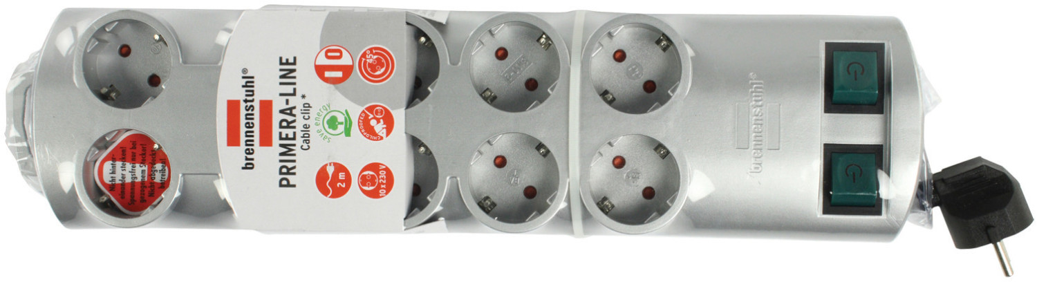 Brennenstuhl Regleta Enchufes con 10 tomas corriente y 2 interruptores  individuales (cable de 2 m, interruptor
