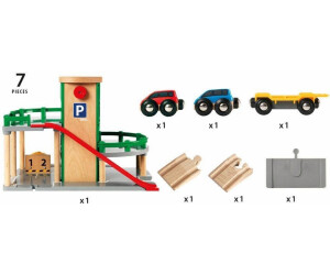 Holzspielzeug Holz Spielzeug Auto BRIO Parkhaus Straßen und Schienen 7-tlg 