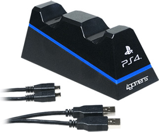 4Gamers PS4 Twin Play 'n' Charge Cables with Desktop Stand (noir)