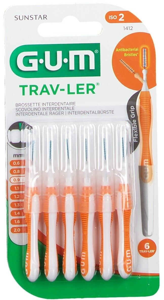 GUM Trav-ler Interdental Brushes 0.9mm Orange (6 pcs.)
