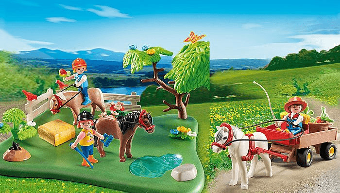PLAYMOBIL - Carriole avec enfant et poney - Voiture et figurine