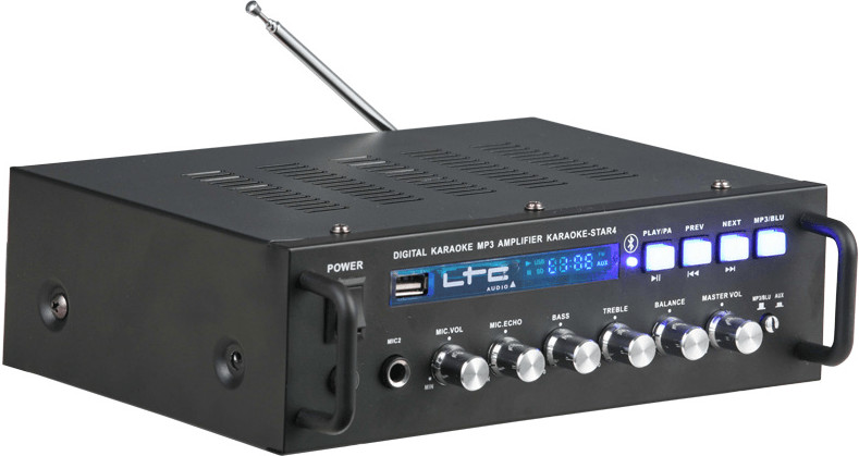 LTC - KARAOKE-STAR4-MKII - Kit karaoké avec amplificateur, 2 micros  filaires et 2 enceintes de 75W - Bluetooth et USB - Noir