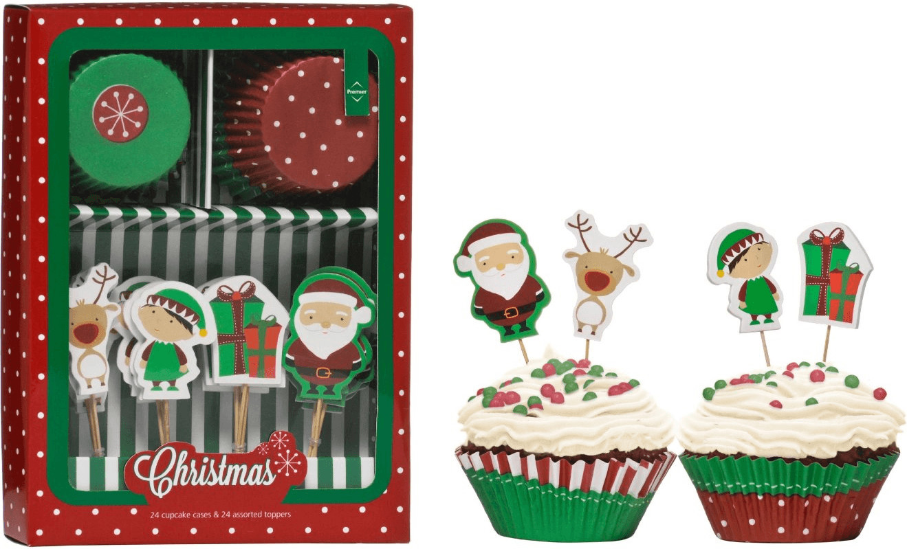 Premier Housewares Christmas Cupcake Cases and Toppers Set - 48 Piece