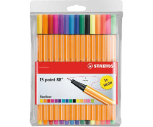 Stabilo - Punta fina 88 - Pack de 10 - Colores de oficina - 4 x Negro, 3 x  Azul, 2 x Rojo, 1 x Verde
