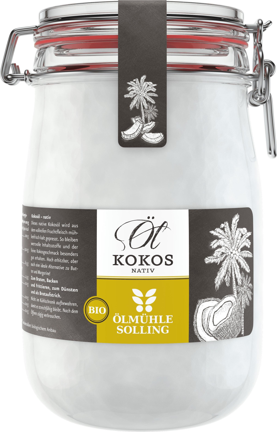 Ölmühle Solling Bio Kokosöl nativ im BügelGlas (1000 ml