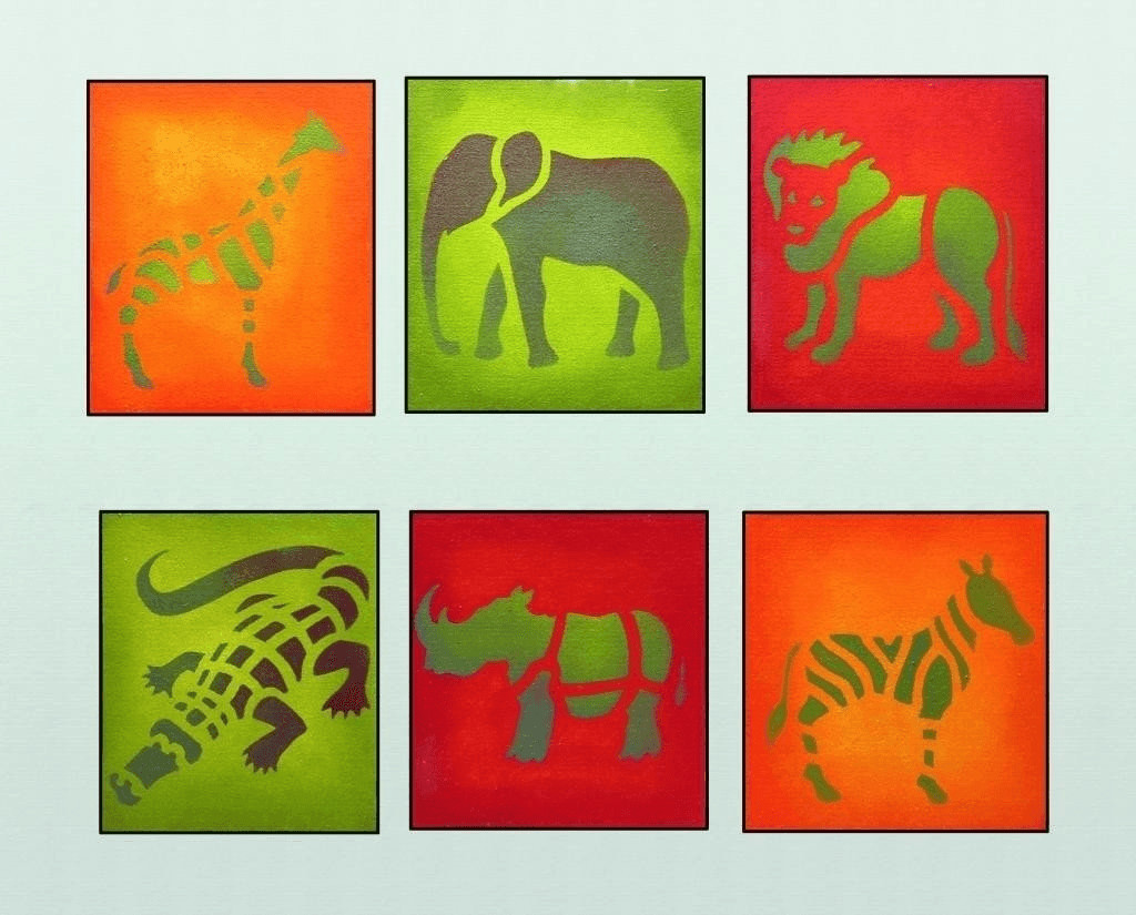 Avenue Mandarine Set de 6 pochoirs : Animaux de la savane