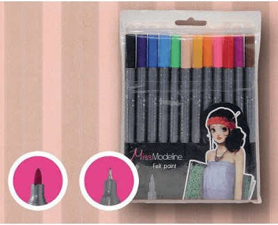 Avenue Mandarine Miss Modeline: pochette de 12 feutres double pointe - noir