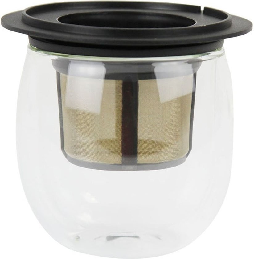 Finum Hot Glass Verre double paroi avec filtre et couvercle 200 ml noir