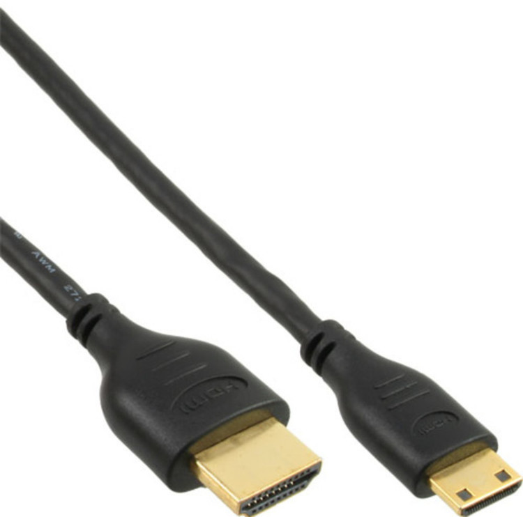InLine HDMI Mini 1.4 super slim, Câble High Speed avec Ethernet, noir/or