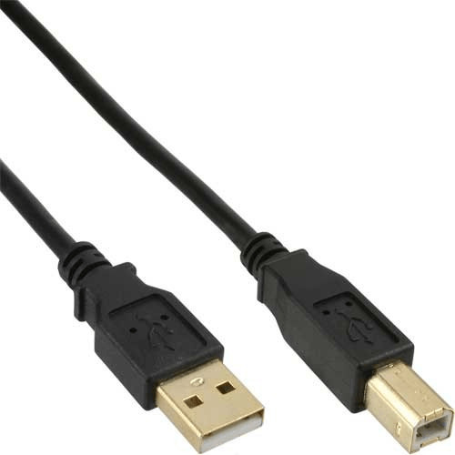 InLine USB 2.0 cable, black, golden contacts, AM/BM, 0.3m (34503S)