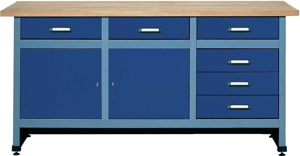 Küpper Établi 170 cm 2 portes 6 tiroirs bleu (12177)