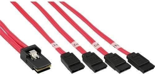 Photos - Cable (video, audio, USB) InLine SAS connector cable, Mini SAS SFF8087 an 4x SATA, Crossover, 
