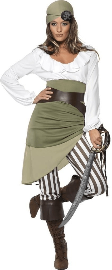 Smiffys-20803S Disfraz de mujer pirata, Vestido con tiras para los