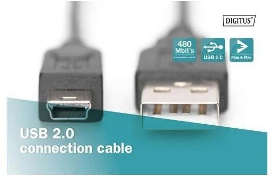 Assmann USB2.0 Anschlusskabel USB A auf USB mini B 5pin M/M 2m (AK-300108-018-S), Bild 2