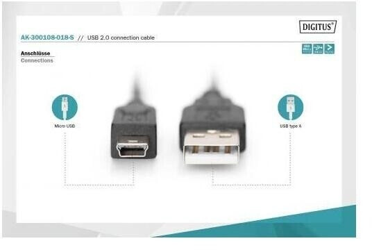 Assmann USB2.0 Anschlusskabel USB A auf USB mini B 5pin M/M 2m (AK-300108-018-S), Bild 3