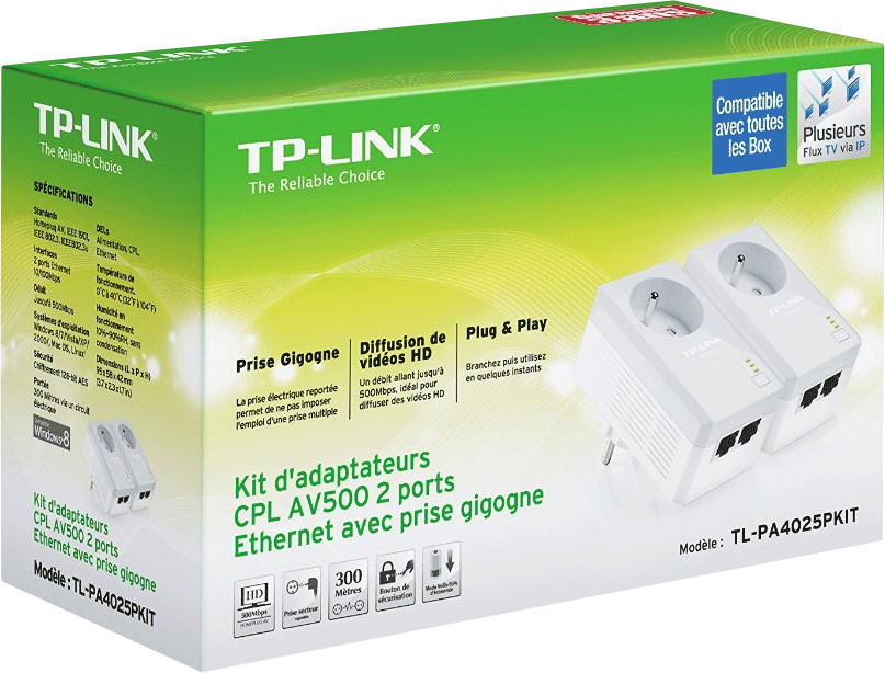 Soldes TP-Link TL-PA4025PKIT Kit de 2 adaptateurs CPL AV500 2 ports  Ethernet 2024 au meilleur prix sur