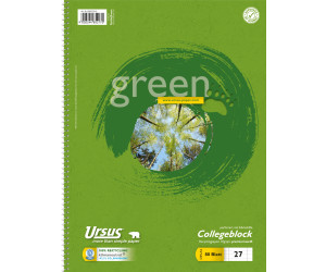 Staufen Green Collegeblock 4-fach Lochung 1 Stück 9mm liniert 80 Blatt premiumweißes 70g/m² Recyclingpapier DIN A4 