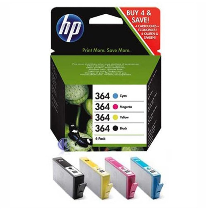 HP 364XL - Pack de 4 - noir et 3 couleurs - cartouche d'encre originale  (N9J74AE)