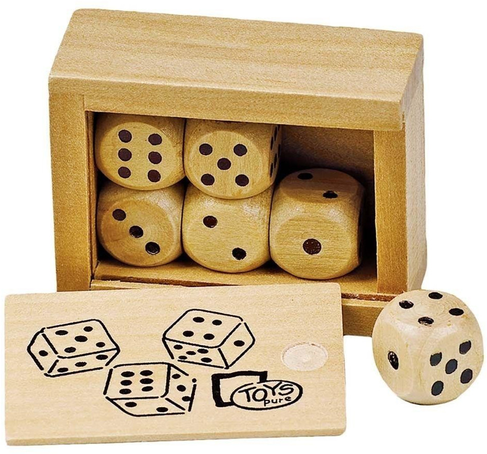 Boite de 6 dés en bois