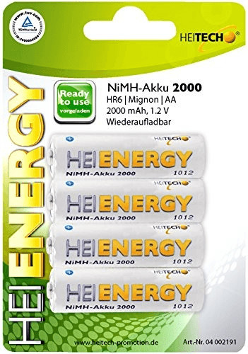 Heitech 4x Hei Energy Ni-MH 2000 HR6 Mignon AA 1,2V 2000 mAh