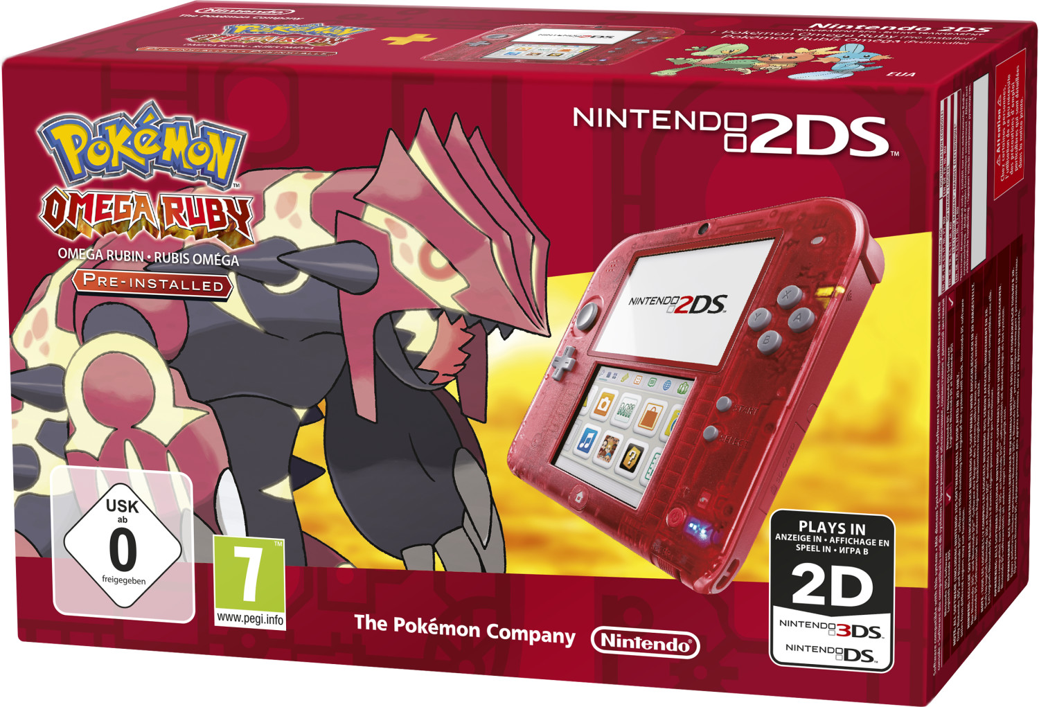 Nintendo 2DS rouge transparent + Pokémon : Rubis Oméga