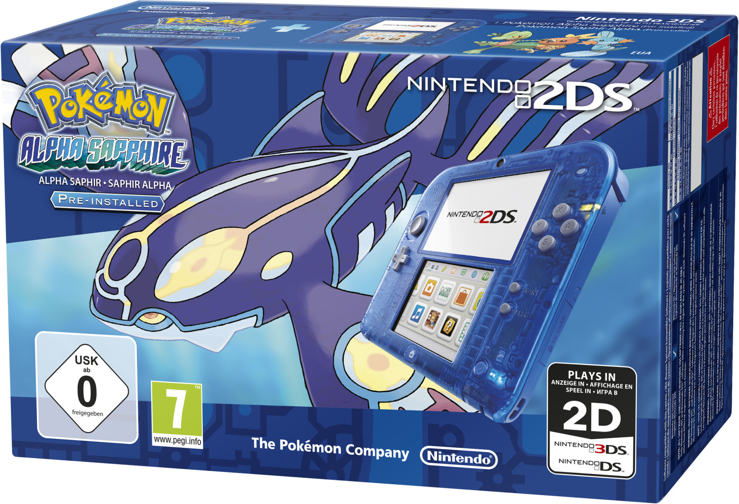 Nintendo 2DS bleu transparent + Pokémon : Saphir Alpha