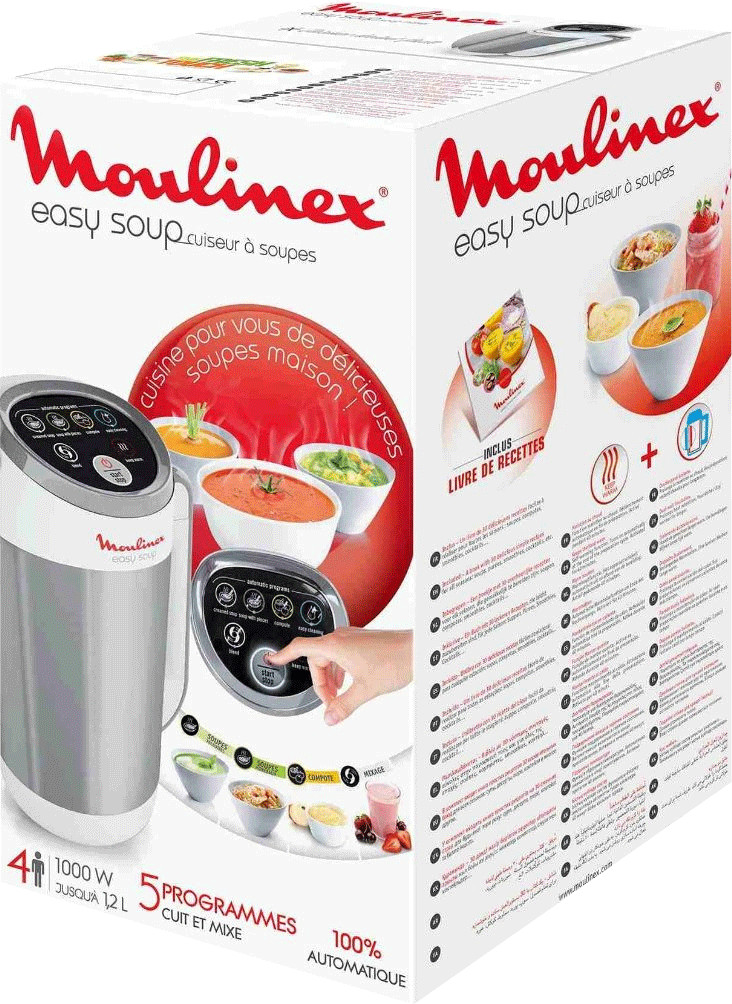 Blender Moulinex easy soup blender chauffant, robot cuiseur, double paroi,  capacité 1,2l,soupe, velouté, compote, smoothies, maintien au chaud, 1000w,  5 progr
