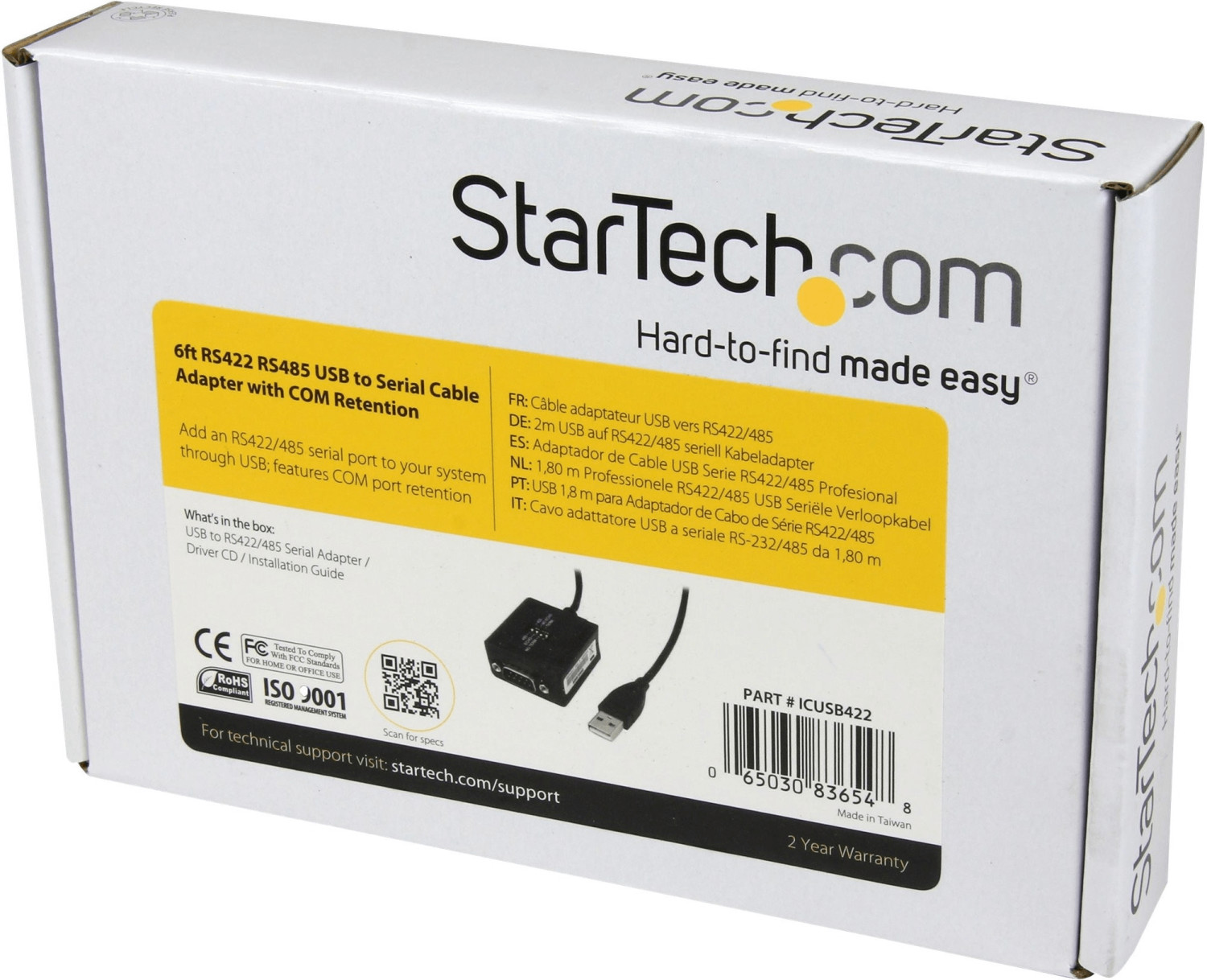 StarTech Câble Adaptateur Professionnel de 1.80m USB vers RS422/485 - Mémorisation de Port COM (ICUSB422)