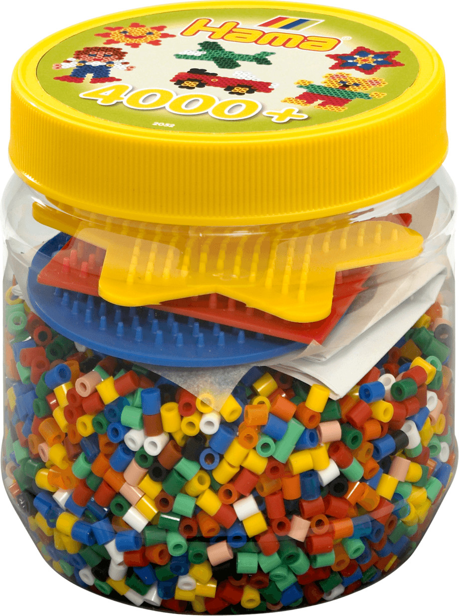 Hama Pot de 4000 perles jaunes Midi + 3 plaques (2052)