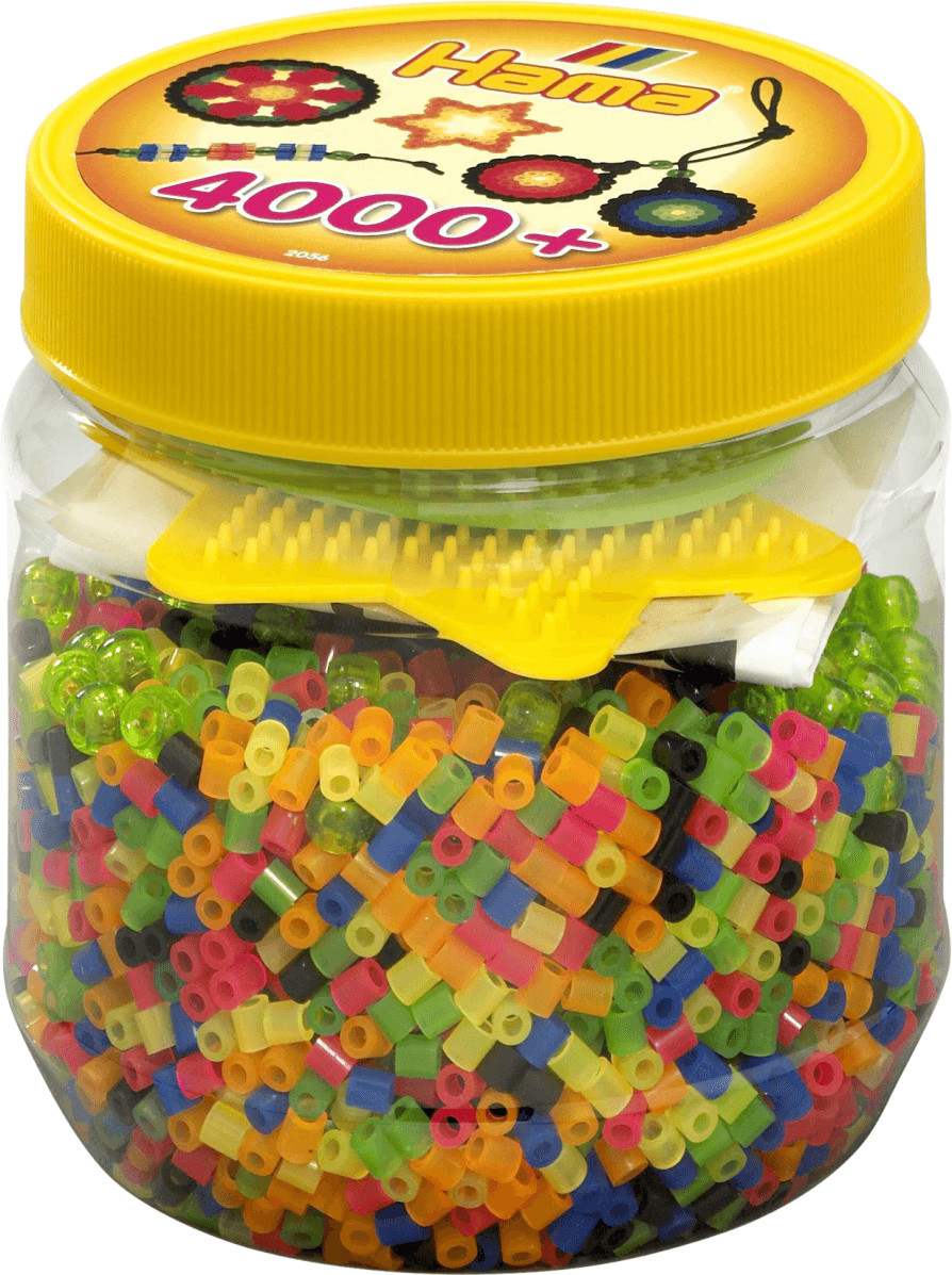 Hama Pot de 4000 perles néon mix Midi + 3 plaques (2056)